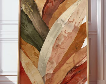 Modern living room wall decor | Scandinavian nature poster with leaves | Abstract art in earth tones | Minimalist botanical boho design
