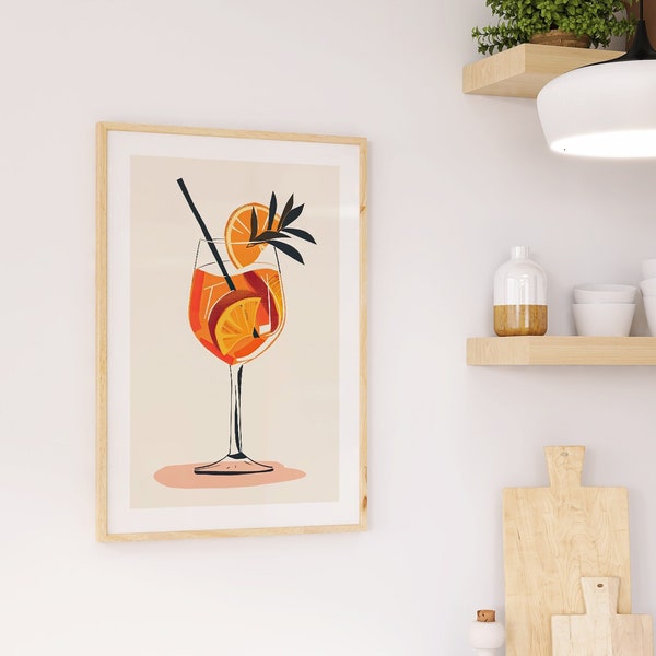 Modern Cocktail Illustration: Aperol Spritz Poster | Cocktail art | Aperol enjoyment as a work of art | Gift