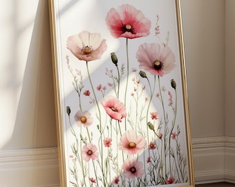 Flower poster watercolor | Delicate wildflower wall decoration | Romantic wall picture | Botanical picture country style | Feminine decoration | Watercolor style art