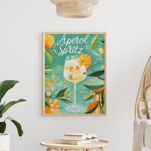 Küche Deko modern | Sommerliches Cocktail Poster | Frische Illustration Aperol Spritz | Kunstdruck Orange Türkis Wohnzimmer Bar