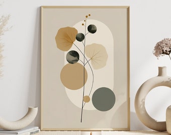Modern living room wall decor | Boho style art print | Abstract nature poster in beige and green | Scandinavian art for hallway and bedroom