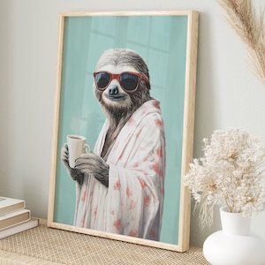 Büro Lustige Wandkunst | Retro Faultier Deko Tier | Humorvolles Poster Pastellfarben | Vintage Illustrationen Wohnzimmer Schlafzimmer Küche