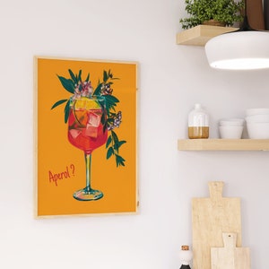 Póster de Aperol: Cóctel Floral | Póster de Cócteles | Decoración de pared para la cocina | Aperol Spritz | Fotos para la sala de estar, la oficina y el bar
