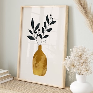 Minimalist living room mural | Scandinavian nature poster | Beige vase illustration | Hallway decoration | Modern wall decoration simple