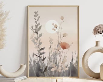 Scandinavian living room wall art | Botanical poster | Pastel illustration plant design | Minimalist boho bedroom decor