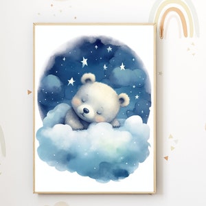 Póster de osito de peluche para bebés y niños pequeños | Decoración infantil para habitación de bebé | Decoración infantil: Arte mural de osito de peluche en acuarela | Fotos para habitación de bebé
