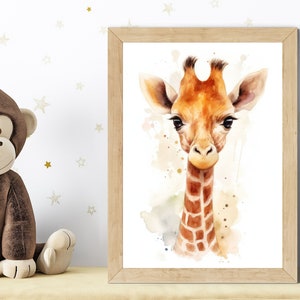 Baby Giraffe Aquarell Poster für Kinderzimmer – Tier Wandbild – Geschenk zur Geburt oder Taufe – Sanfte Pastellfarben