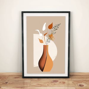 Mural beige con acuarela de flores | Decoración de sala de estar moderna | Cartel minimalista de naturaleza | Lámina artística estilo escandinavo | Impresión de arte boho