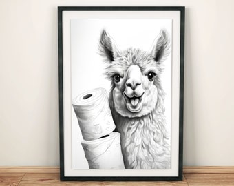 Bathroom decoration: Funny llama with toilet paper rolls | Funny wall decoration | Original toilet decoration | Gift idea | Guest toilet poster