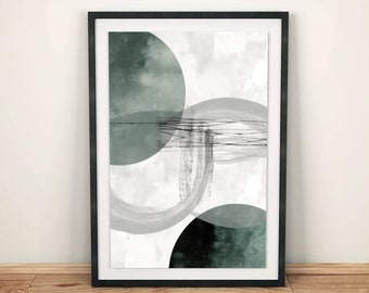 Nowoczesna sztuka do salonu | Abstrakcyjny plakat z zielonym okręgiem | Skandynawski design, minimalistyczny wystrój, dekoracja ścienna do korytarza biurowego