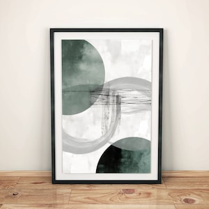 Minimalist boho poster in a moon look, wall picture with moon accents in boho style, abstract moon poster in green gray, modern moon picture