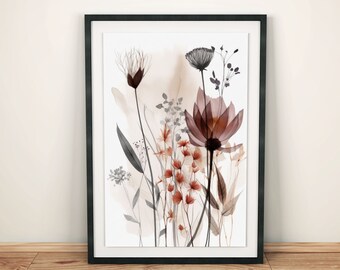 Watercolor Wildflower Wall Art, Boho Style Poster for Living Room and Bedroom, Minimalist Floral Picture in Pastel Colors, Flower Poster