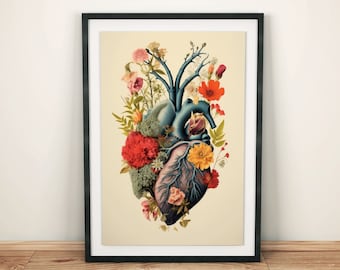 Living Room Wall Art Boho Style | Heart and Flower Illustration | Nature-Inspired Decor Poster Gift Idea | Vibrant Colors Art Print