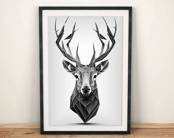 Minimalist art for the bedroom | Geometric deer poster | Stylish monochrome wall art | Scandinavian decor idea