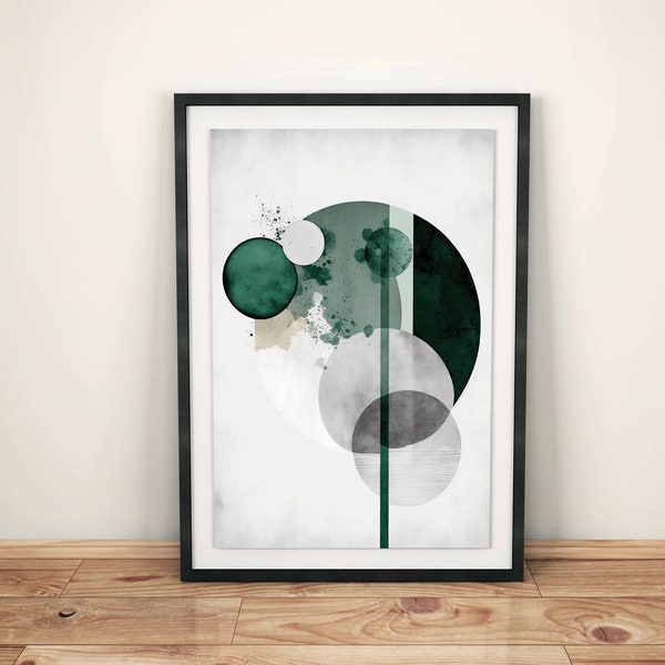Abstraktes Mondphasen Poster im Boho-Stil in minimalistischem Design, Moderne Kunst in Grün Grau und Weiß, Boho Wanddekoration, Bilder Mond