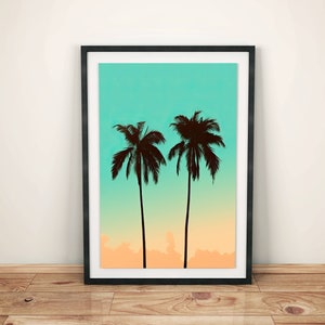 Póster minimalista de palmera con un diseño alegre y acogedor | Arte mural veraniego | Cuadro moderno de palmera | Cuadro decorativo de palmera