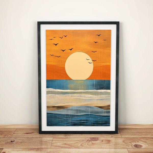 Abstraktes Sonnenuntergangs-Poster | Minimalistisches Sonne Poster | Moderne Strand und Meer Wandkunst | Sonnen-Design Wanddeko