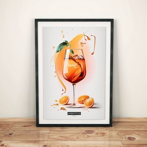 Puro sentimiento veraniego: Póster de cóctel Aperol Spritz | Decoración de bar con colores vibrantes | Mural decorativo de Aperol | Decoración de pared para bar y cocina