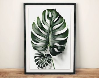 Modern living room wall art | Scandinavian plant boho poster | Green Monstera leaf art print | Minimalist nature decor poster