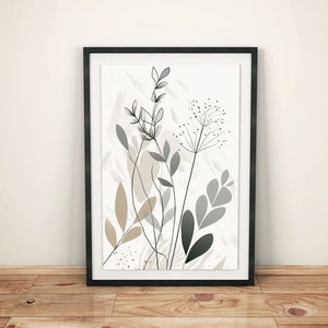 Poster minimalista con fiori selvatici in delicati colori pastello | Decorazione murale con piante astratte | Poster con piante e fiori da parete in stile boho