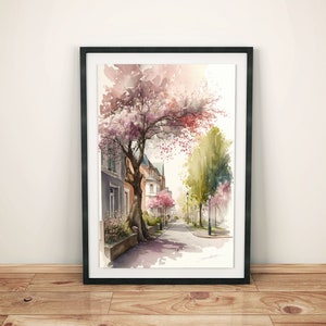 Quadri da parete primavera soggiorno | Decorazione moderna con fiori di ciliegio | Poster Acquerello Natura | Decorazione romantica della parete del corridoio | Immagini natura rosa