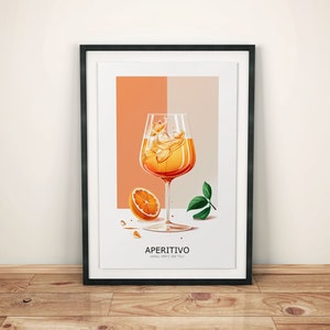Italienische Bar Deko | Cocktail Poster Küche | Sommerliche Wandkunst Orange | Getränkebild Aperitivo Style | Modernes Cocktail Bild