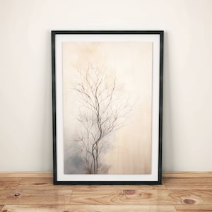 Carta da parati murale scandinava per soggiorno | Poster con alberi naturali | Quadro minimalista beige | Decorazione artistica per corridoio ufficio | Decorazione per camera da letto