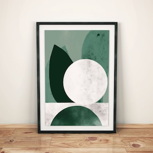 Mystisches Mond Poster in Grün-Grau | Abstrakte Mondphasen Wandkunst | Minimalistische Deko für Schlafzimmer Wohnzimmer Flur | Modernes Bild
