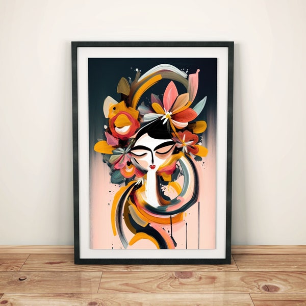 Abstraktes Frida Kahlo Poster in knalligen Farben | Modernes Wandbild | Abstraktes Portrait in kräftige Farben | markante Kontraste