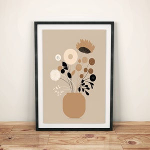 Arte mural escandinavo para sala de estar | Póster botánico beige | Ilustración minimalista de florero | Decoración de dormitorio con motivos naturales para oficina