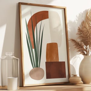 Living room wall art Scandi | Modern poster Boho | Abstract plant earth colors | Minimalist decoration office hallway decoration simple picture