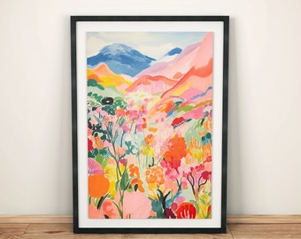 Modern living room wall art | Abstract colorful landscape | Spring meadow | Vibrant nature poster decor for hallway and bedroom