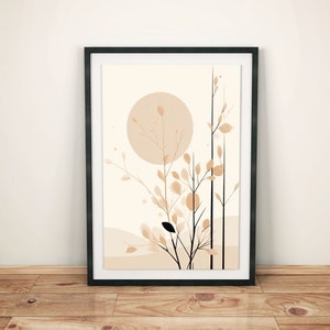 Minimalistisches Boho-Design Poster | Moderne Pflanzen Wanddeko | Abstrakte Boho-Stil Einrichtungsdeko | Stilvolle Wandkunst | Beige Bilder