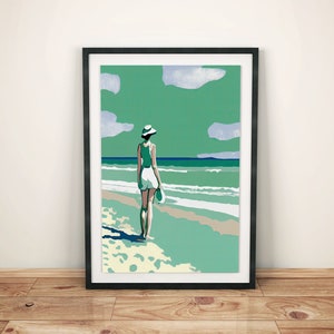 Retro Beach Poster | Abstract Green Beach Mural | Beach print in retro design | Vintage decoration | Green image