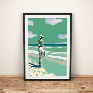 Retro Strand-Poster | Abstraktes Grünes Strand Wandbild | Strand-Print im Retro-Design | Vintage Dekoration | Bild Grün