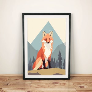 Fuchs Poster modern | Geometrische Tierkunst | Skandinavischer Stil Wandbild | Naturdeko fürs Kinderzimmer | Digitales Tierbild