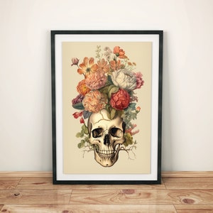 Artistic Poster: Vintage Skull with Vivid Flowers | Decoration | Colorful flowers wall art