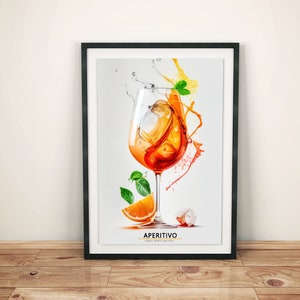 Aperol Spritz Poster | Cocktail Bild | Getränke-Kunstwerk für die Küche oder Bar | Geschenk für Cocktail-Liebhaber | Küchendekoration