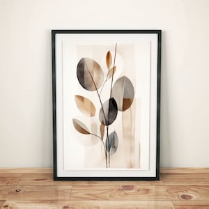 Abstraktes Pflanzen Wandbild in Grau und Beige | Minimalistisches Botanik Poster | Moderne Boho Wandkunst | Skandinavische Wanddeko