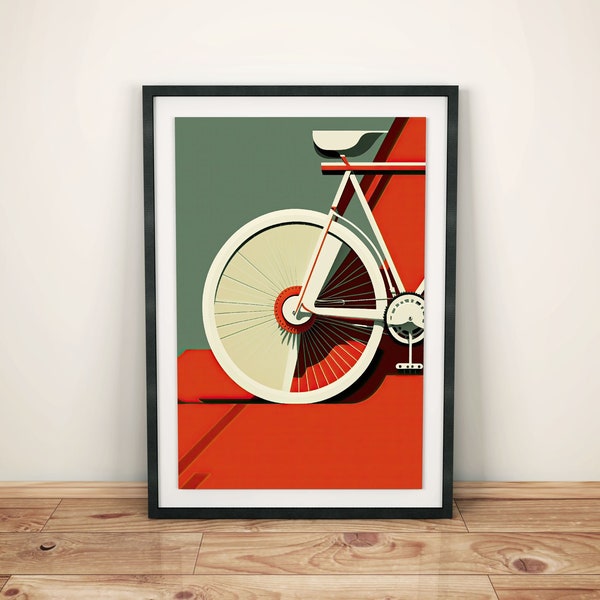 Fahrrad Bauhaus Poster | Abstraktes Fahrrad Wandbild| Vintage Mid-Century Stil | Rennrad Bild | Bauhaus Design | Moderne Wanddeko