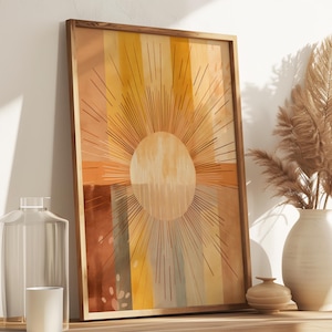 Minimalistisches Boho Sonnen Poster | Warme Erdtöne Wanddeko | Boho Kunst für Schlafzimmer & Wohnzimmer | Abstraktes Sonnenbild | Kunstdruck