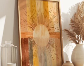 Minimalistische Boho Zon Poster | Muurdecoratie in warme aardetinten | Boho-kunst voor slaapkamers en woonkamers | Abstracte zon afbeelding | Kunstdruk
