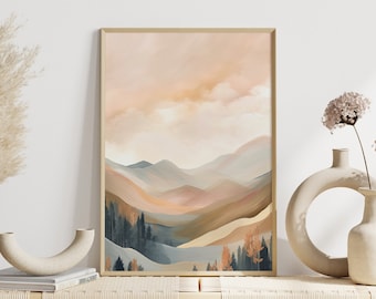 Scandinavian Nature Wall Art | Modern Landscape Posters | Pastel Mountain Forest Illustration Posters | Nordic Decor for Living Room and Hallway