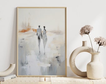 Modern living room artwork | Scandinavian design couple | Soft gray tones abstract illustration | Minimalist art prints hallway bedroom