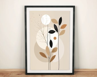 Living room wall decor | Minimalist boho poster | Beige plant illustration | Trendy art prints for Scandinavian decor, office, dining room