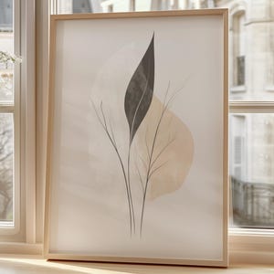 Arte murale minimalista per il soggiorno | Poster scandinavo beige naturale | Illustrazione botanica astratta rilassante | Immagini moderne boho per il corridoio