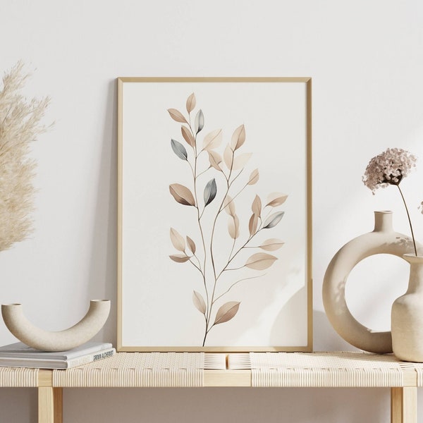 Scandinavian Wall Art Poster: Minimalist Plant in Subtle Colors | Modern mural | Boho Posters | Modern furnishing style