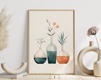 Living room decor | Scandinavian poster | Plant illustration in pastel shades | Nordic art print for bedroom, dining room, hallway