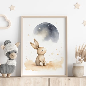 Arte de pared sencillo para habitación infantil | Pósters de conejos para habitaciones de bebés y jardines de infancia | Imágenes de animales lindos | Decoración de pared escandinava para bebés