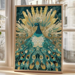 Arte da parete glamour per il soggiorno | Elegante poster con pavone blu | Stampa artistica con animali esotici | Design artistici ispirati alla natura